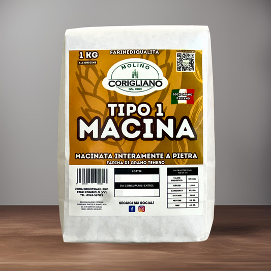 Farina Tipo "1" MACINA di 100% Grano Italiano Macinato a Pietra